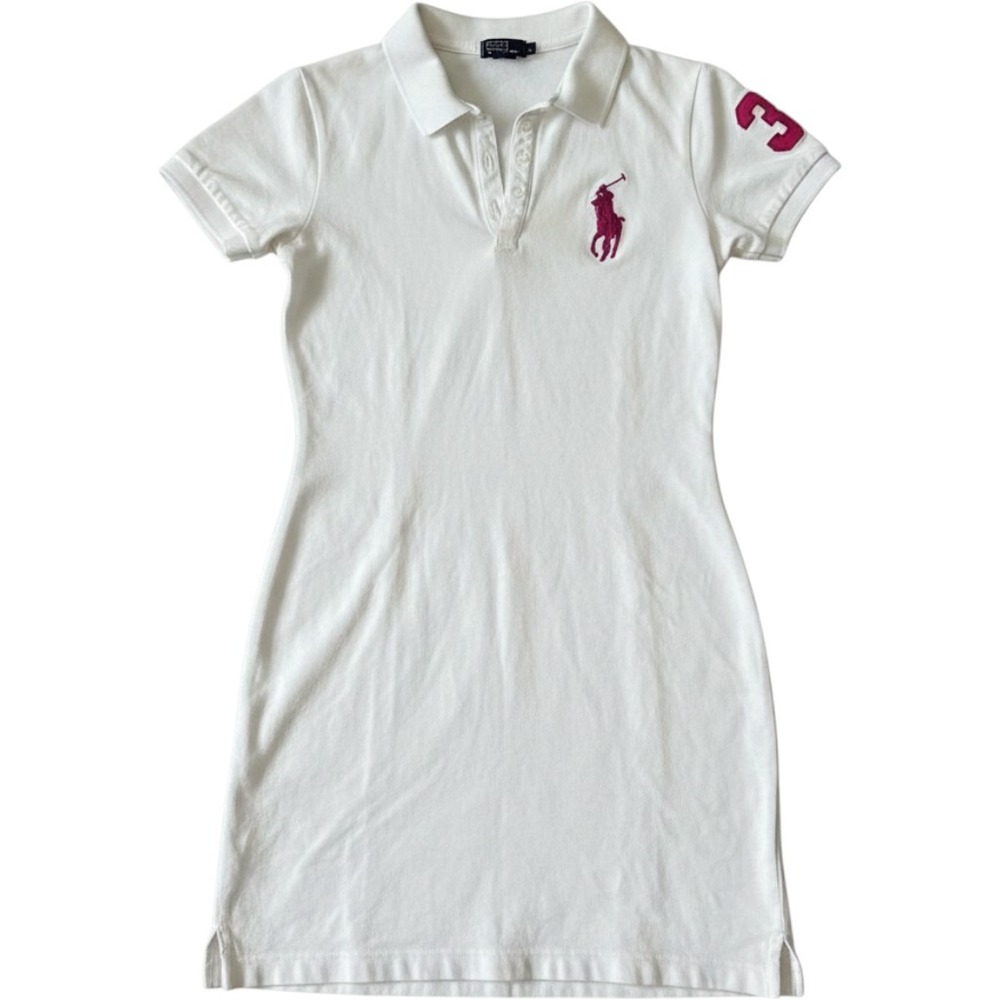 Polo Ralph Lauren White Magenta Big Pony Cotton Polo Dress Womens Large L